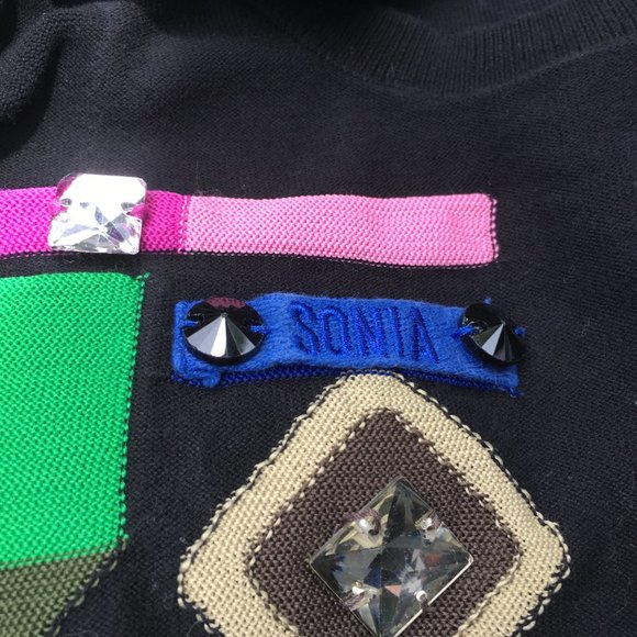 Sonia Rykiel black insignia embellished sweater stretchy top M - Picture 7 of 10